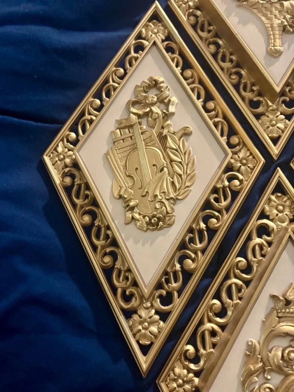 Vintage Syroco Style Gold Diamond Wall Plaques - Set of 4